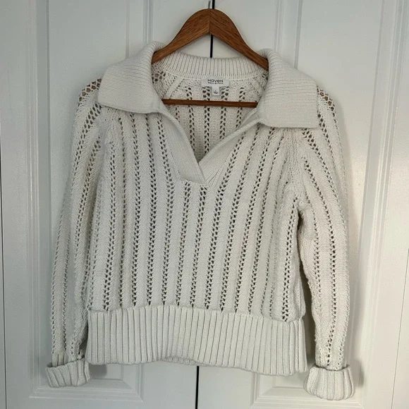 Haven Well Within Open Stitch Johnny Collar Sweater cream color size small - Picture 2 of 6